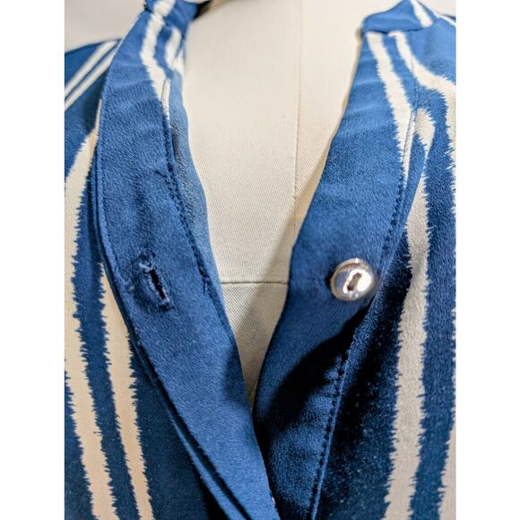 Alfani Blue White Vertical Stripe Tie Front Blouse Medium - Picture 5 of 9